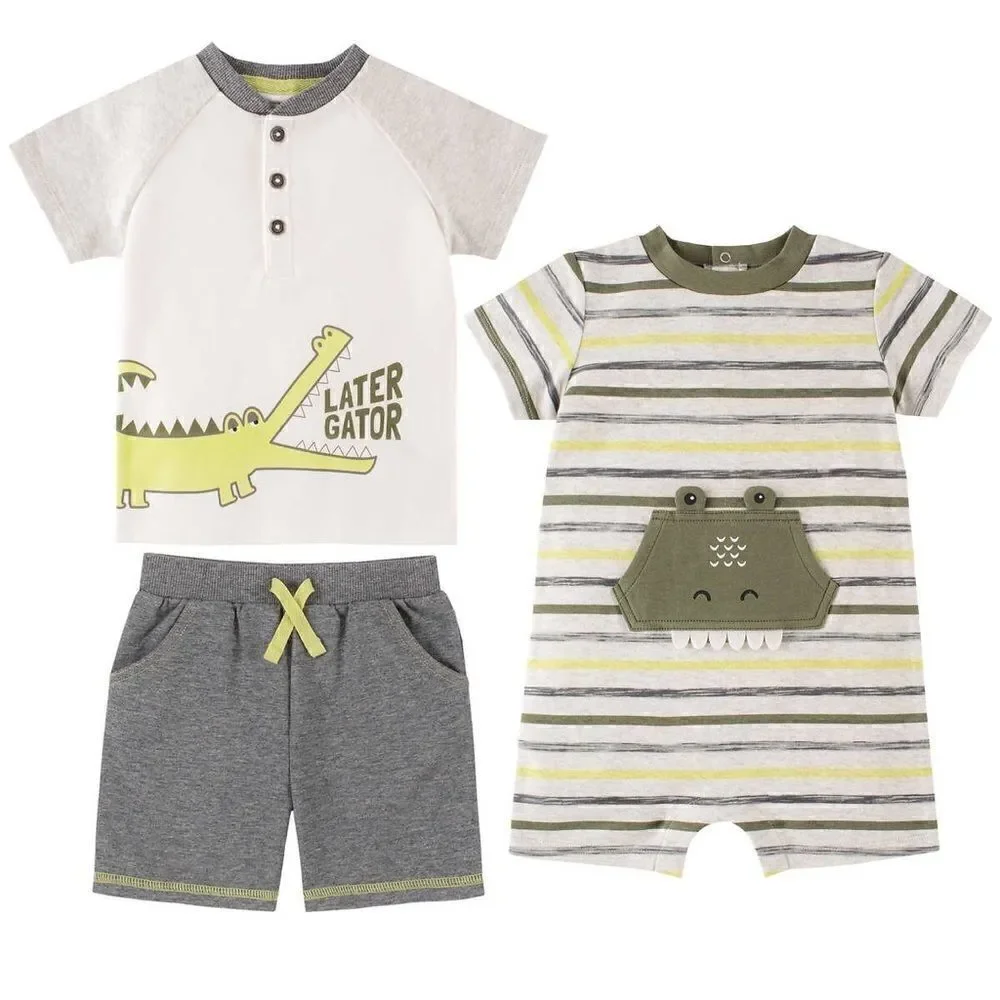 KIDS HEADQUARTERS Alligator 3-piece Romper Set: Sizes 6M, 9M, 12M, 18M - Picture 7 of 7